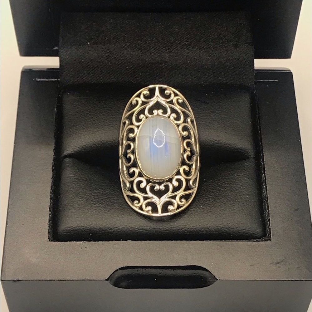 925 Sterling Silver Filigree Moonstone Oval Ring Size 6.5